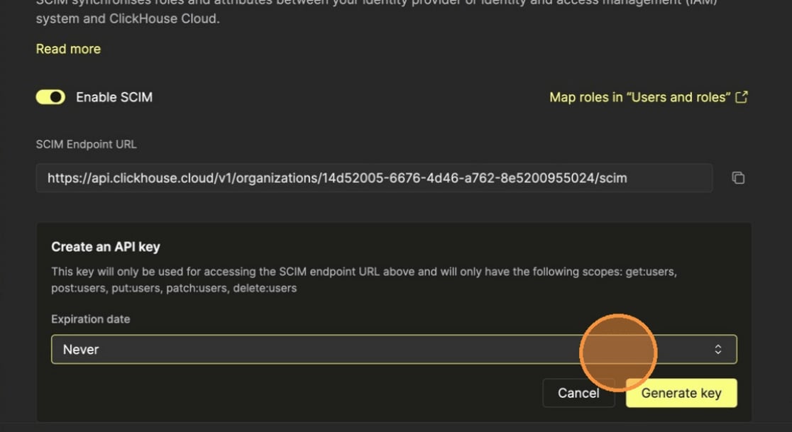 Générer une nouvelle API key SCIM