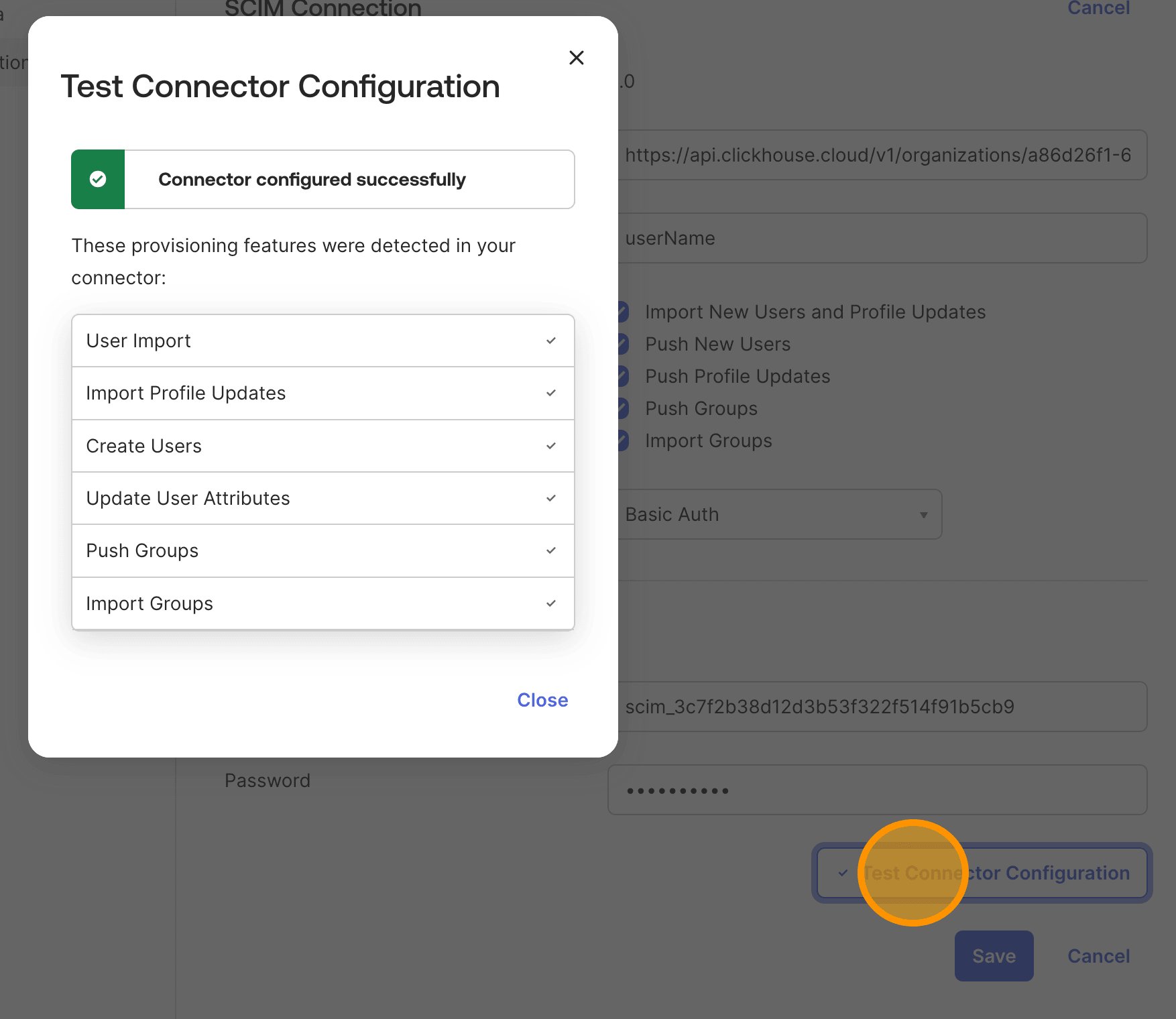 Tester la connexion SCIM