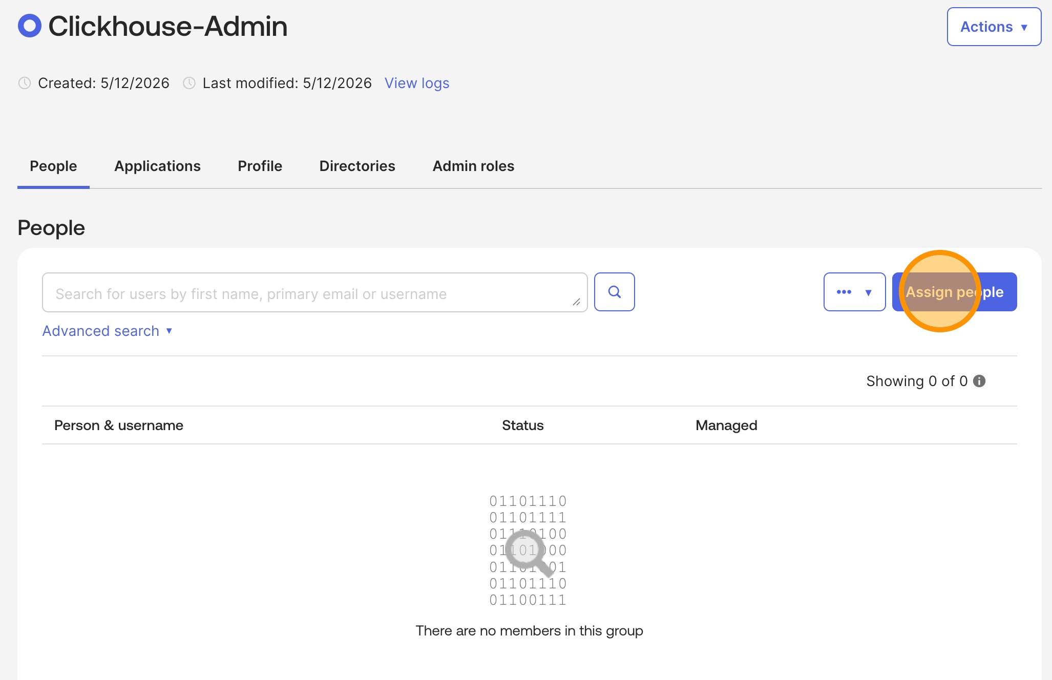 Cliquez sur Assign people pour le groupe