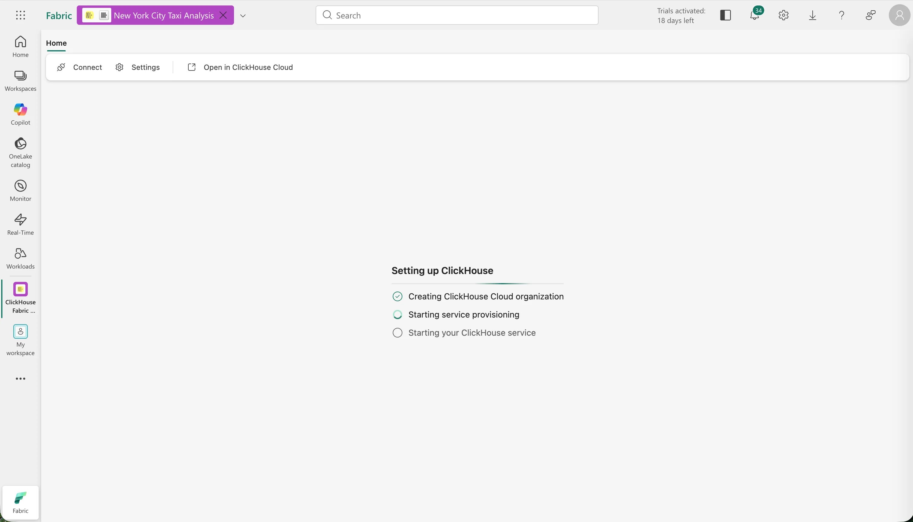 Setting up ClickHouse: creating the Cloud organization and provisioning the service