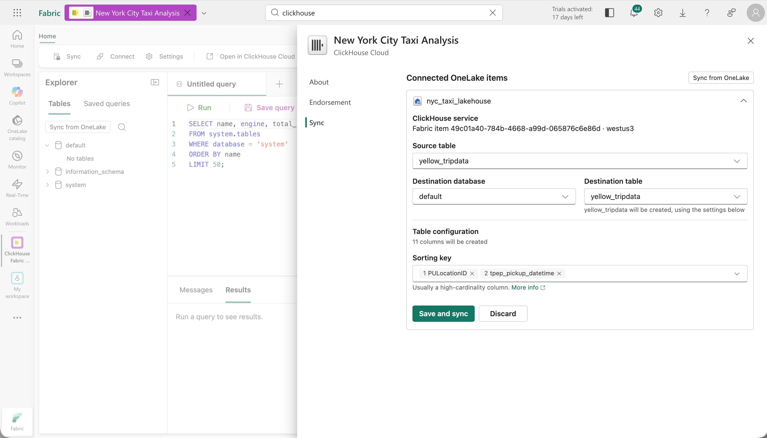 Sync configuration creating a new destination table with sorting key