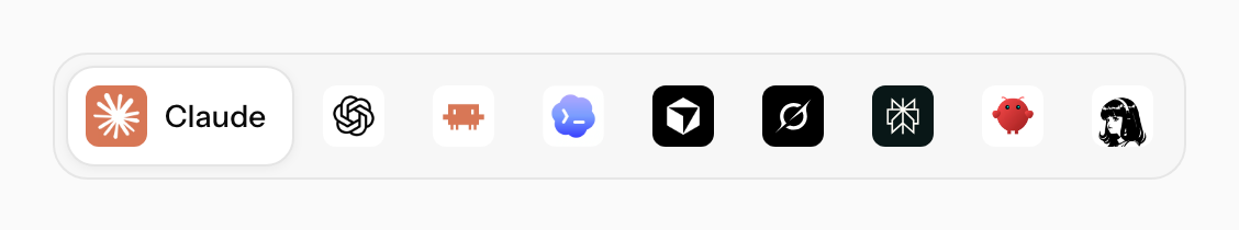 The app picker on the setup page: one button for each AI app, with the selected app named beside its icon