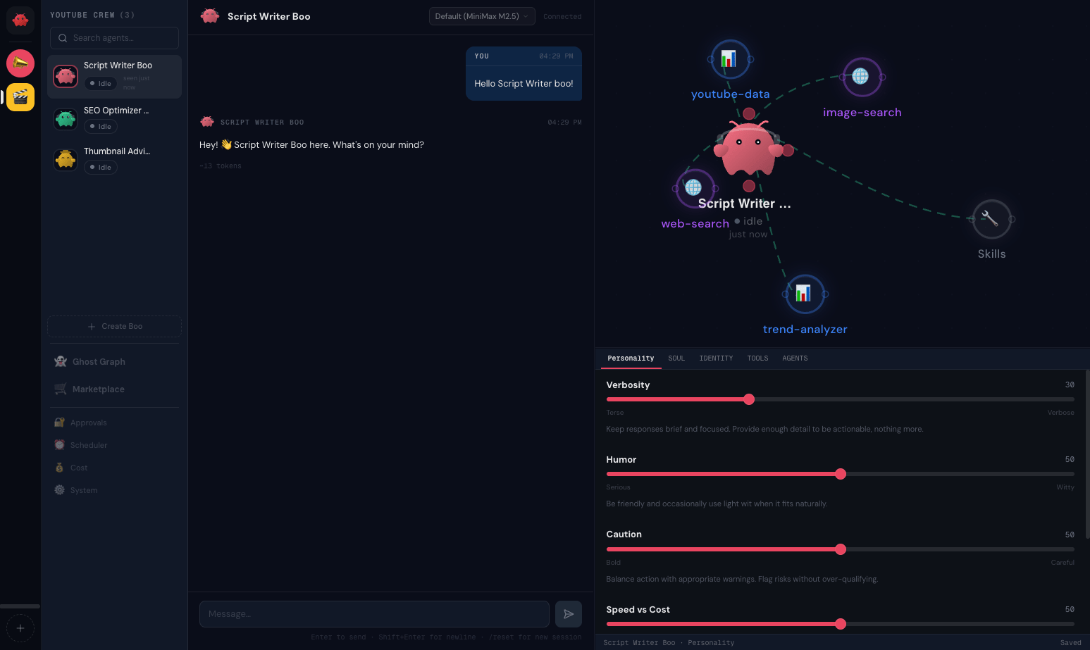The Boo Zero agent view where the Brief tab lives