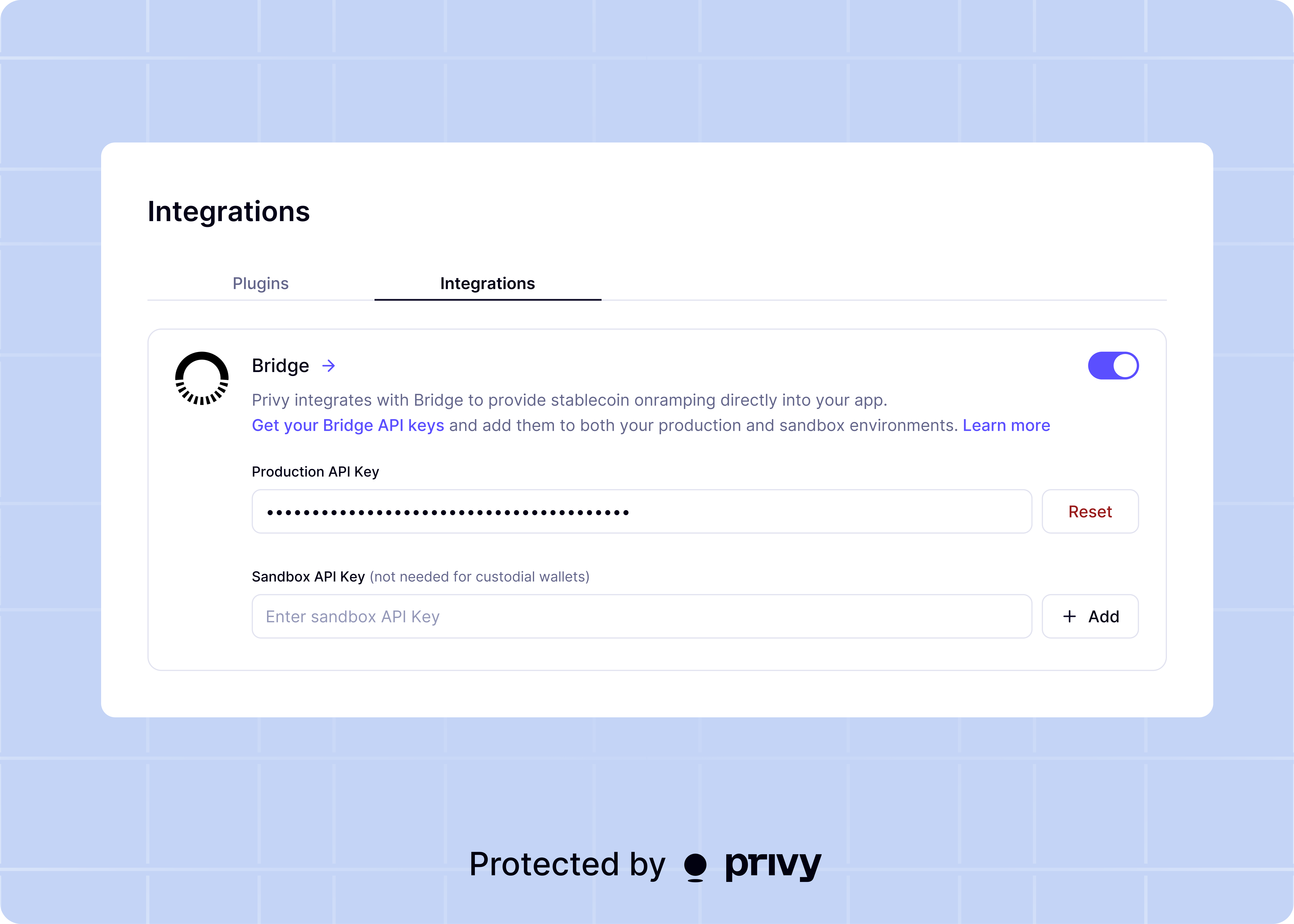 Bridge API key registration
