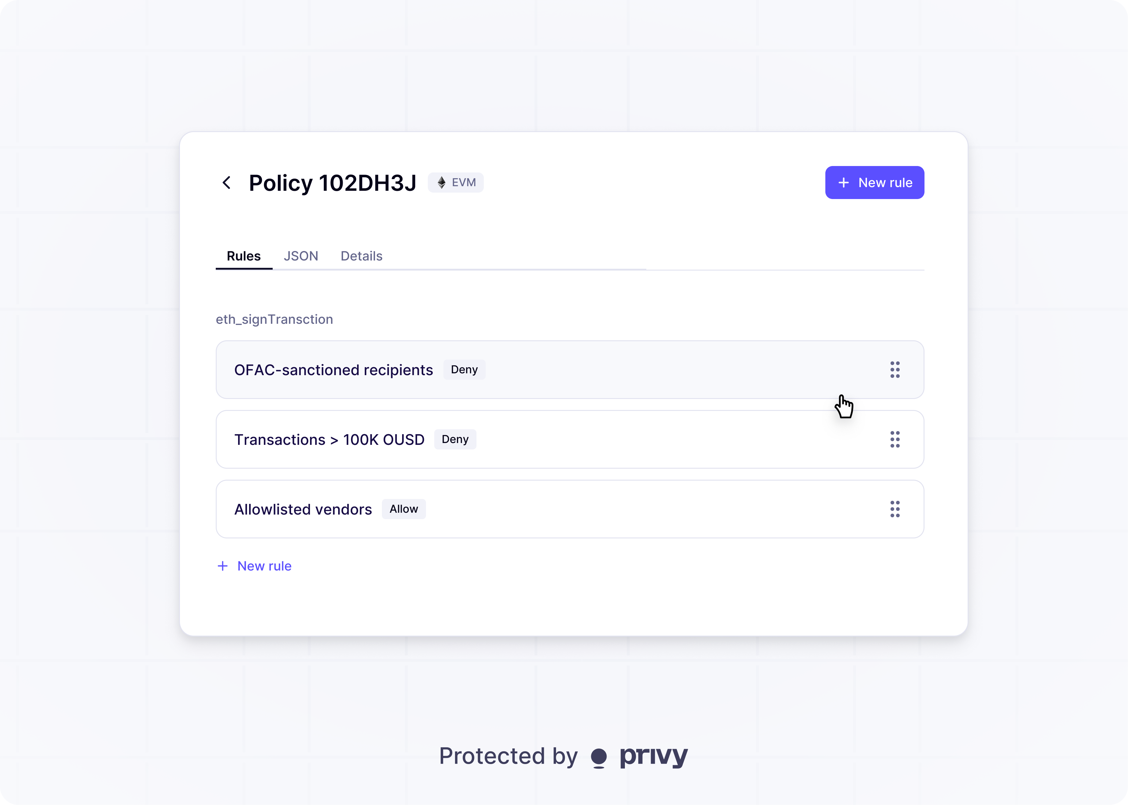 Managing policies in the Privy Dashboard