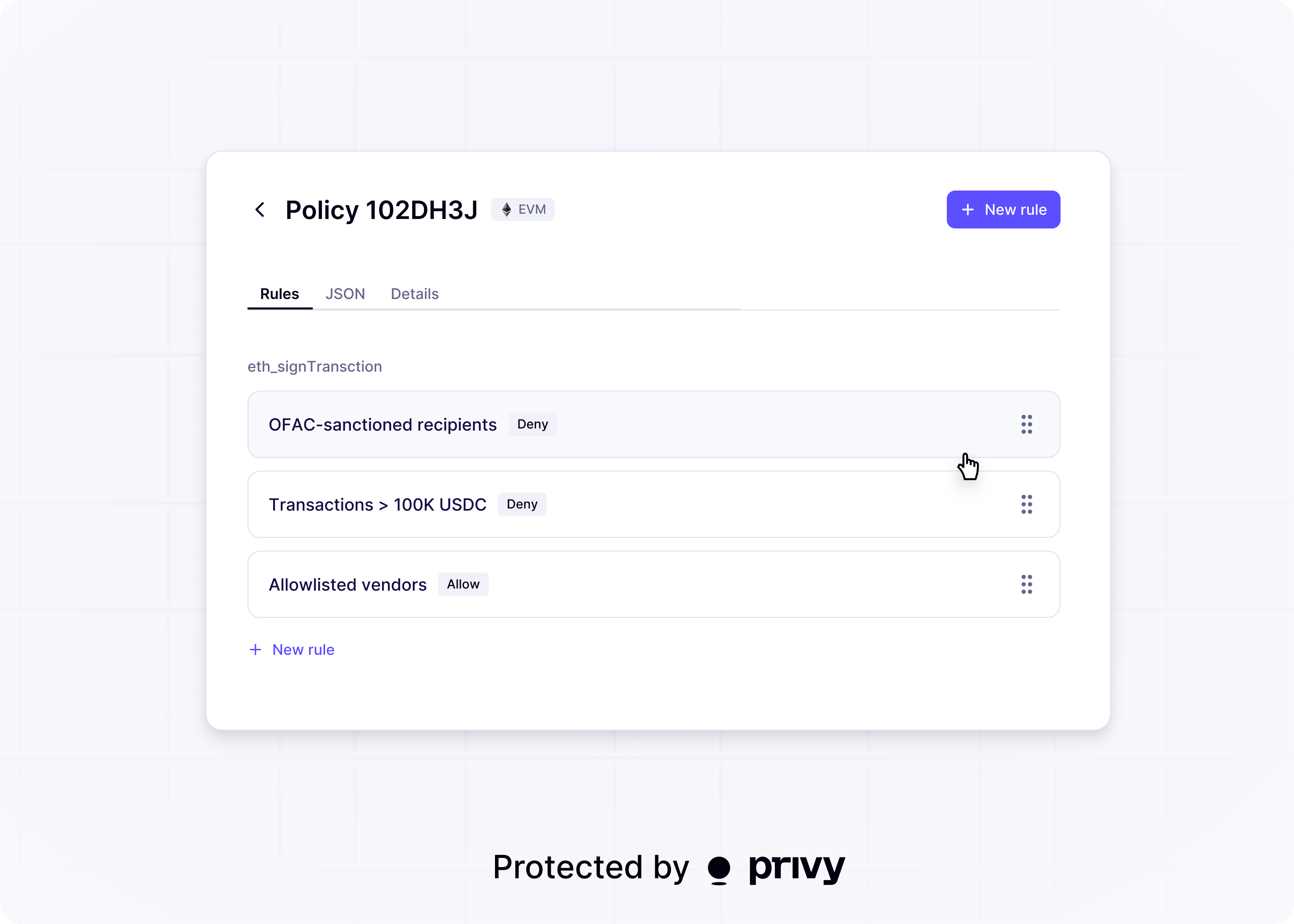 Managing policies in the Privy Dashboard