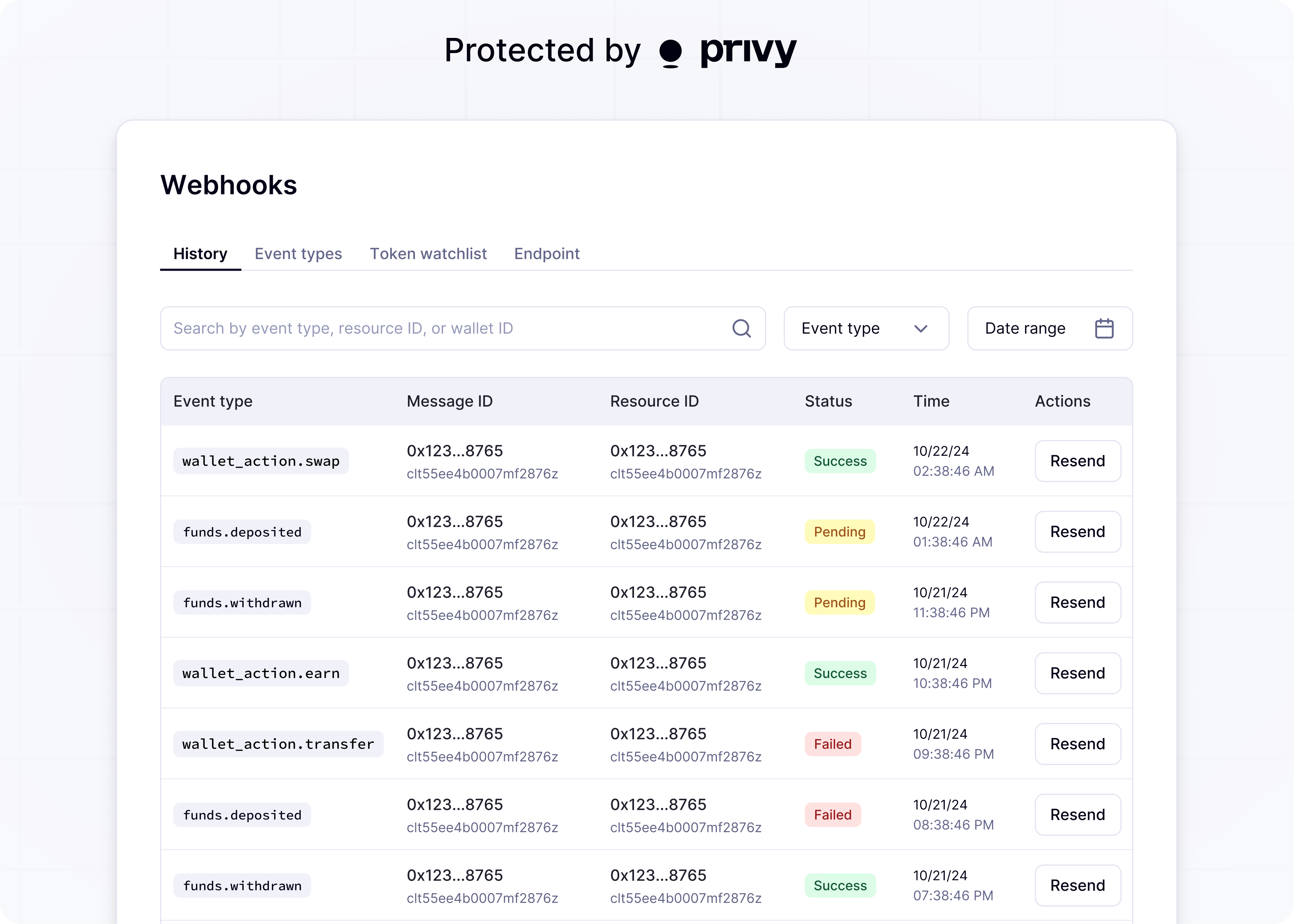 Balances and webhooks - Privy Docs