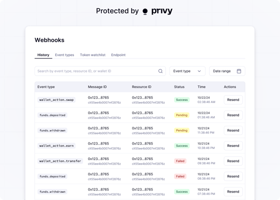Privy Platform Balances and webhooks - Privy Docs