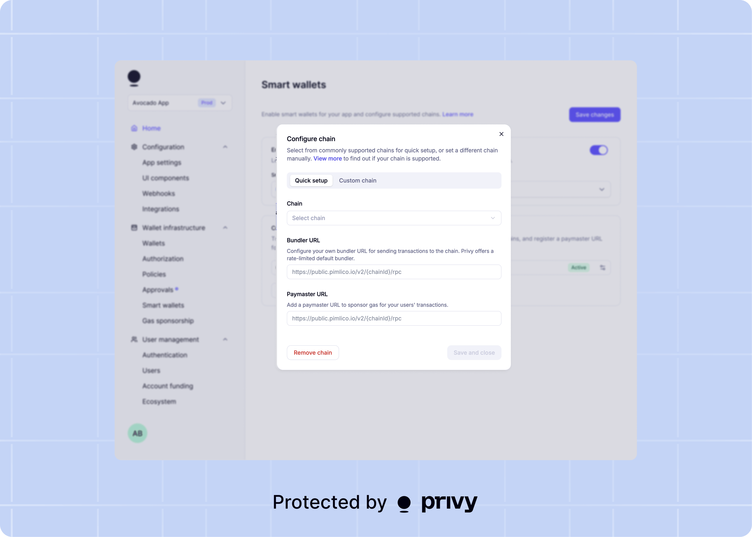 Privy Probe Configure smart wallets in the dashboard - Privy Docs