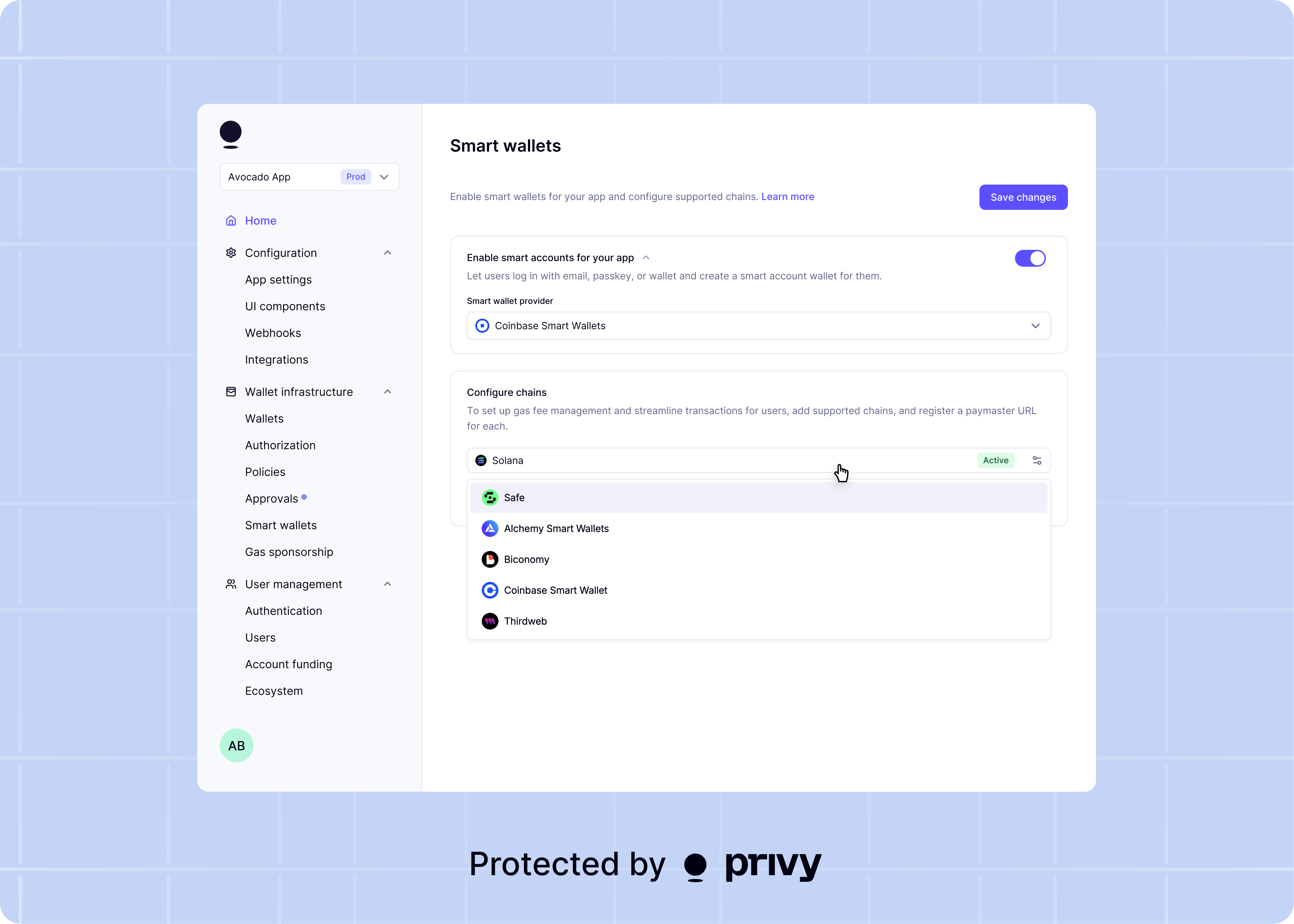 Configure smart wallets in the dashboard - Privy Docs