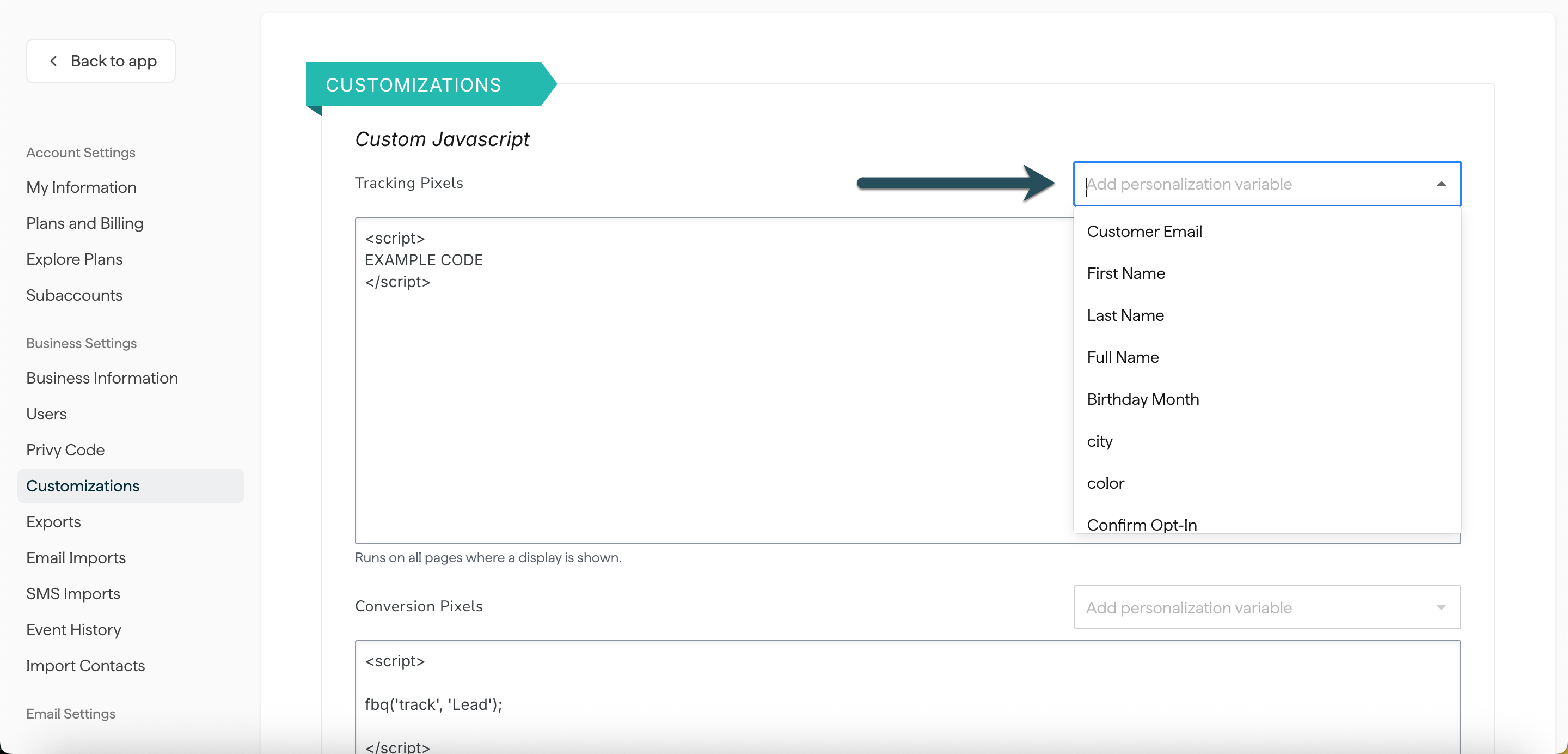 Screenshot showing how to customize your snippet