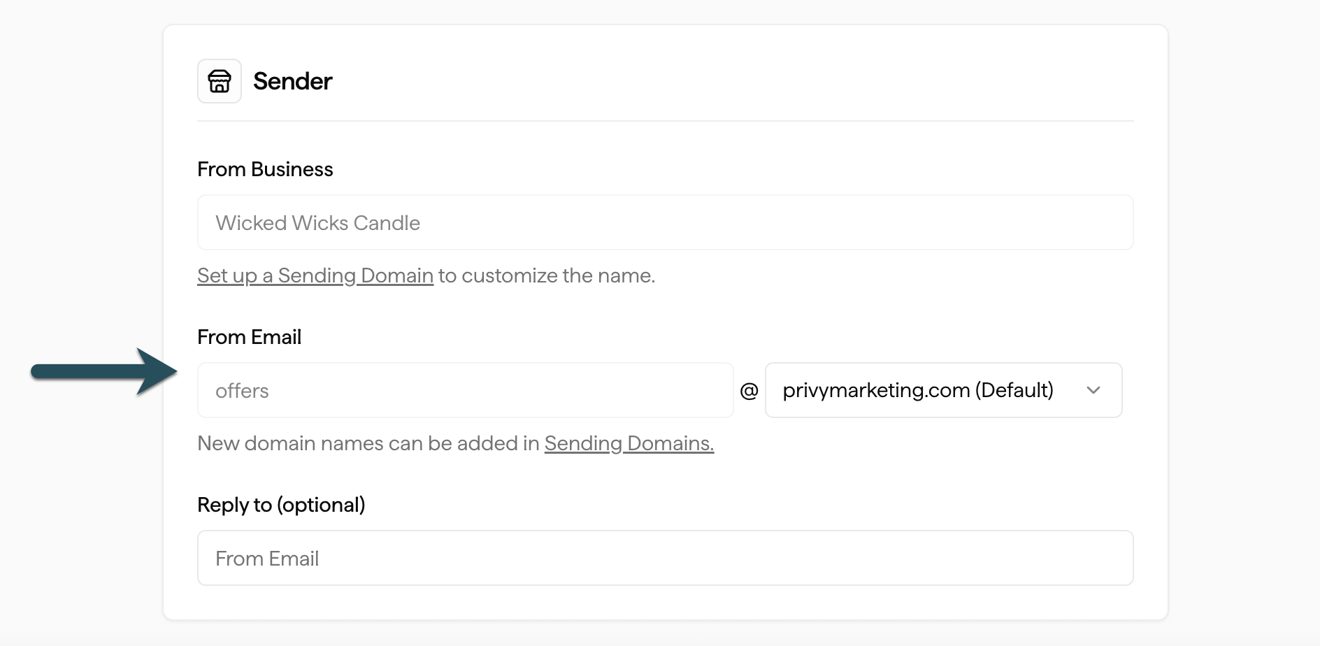 Screenshot showing how to edit an existing from address in an email's settings