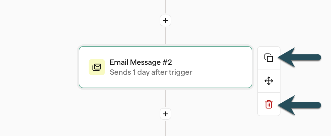 Screenshot showing how to remove or duplicate a block within a Flow