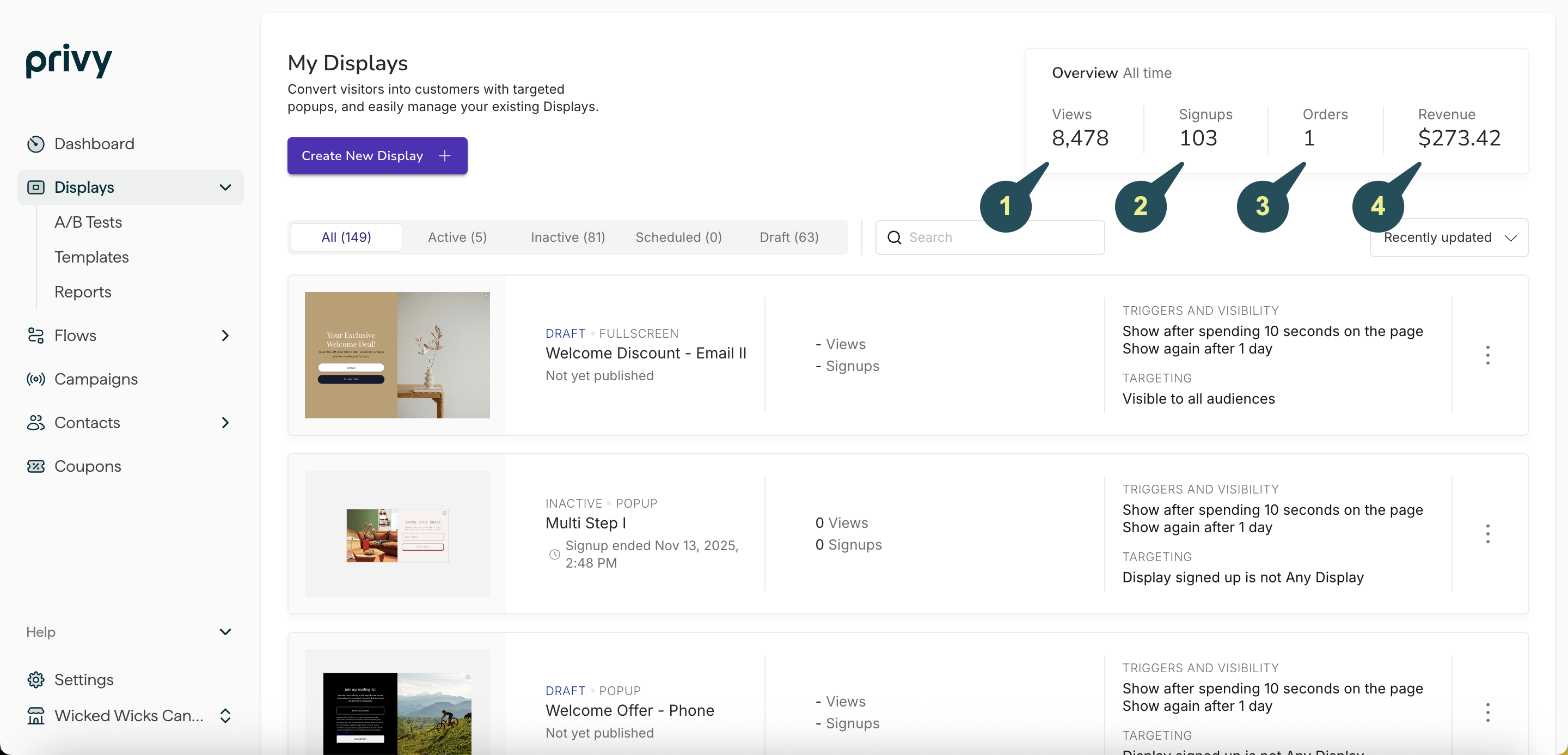 Screenshot of the reporting on the Convert index page