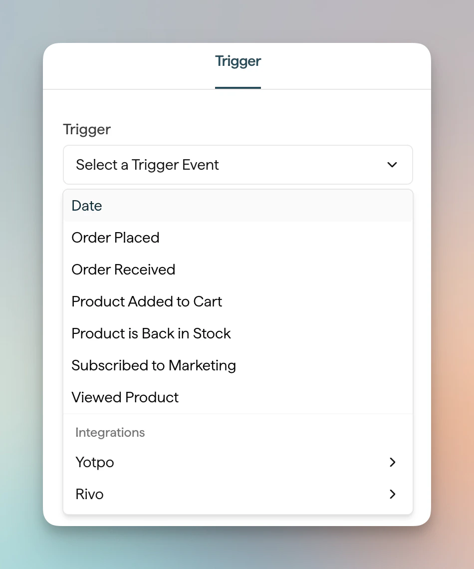 The trigger selector panel showing available triggers for a Start From Scratch flow