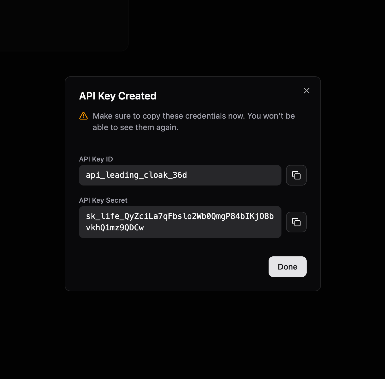 Copy API Credentials