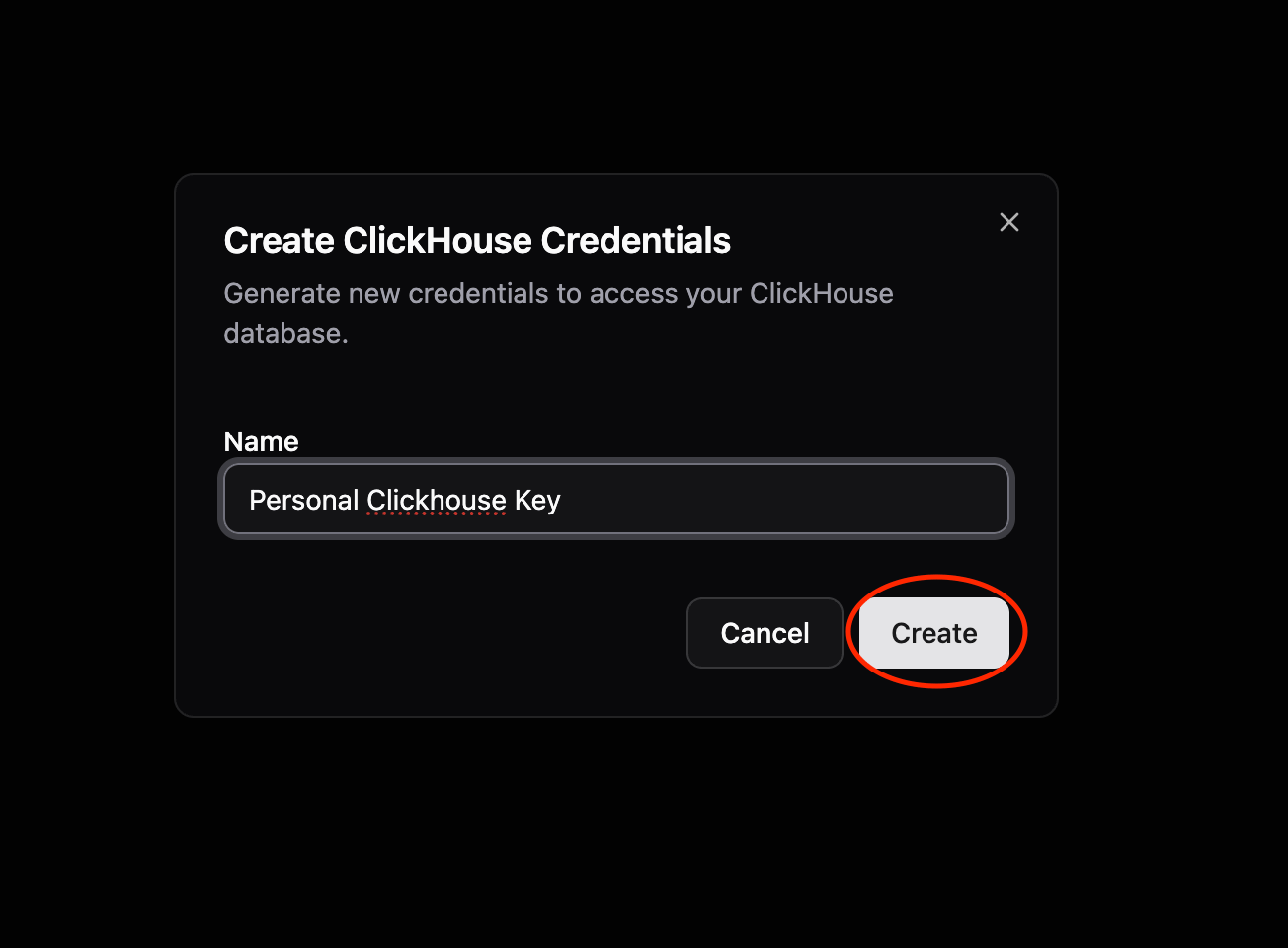 Enter ClickHouse Credentials Name