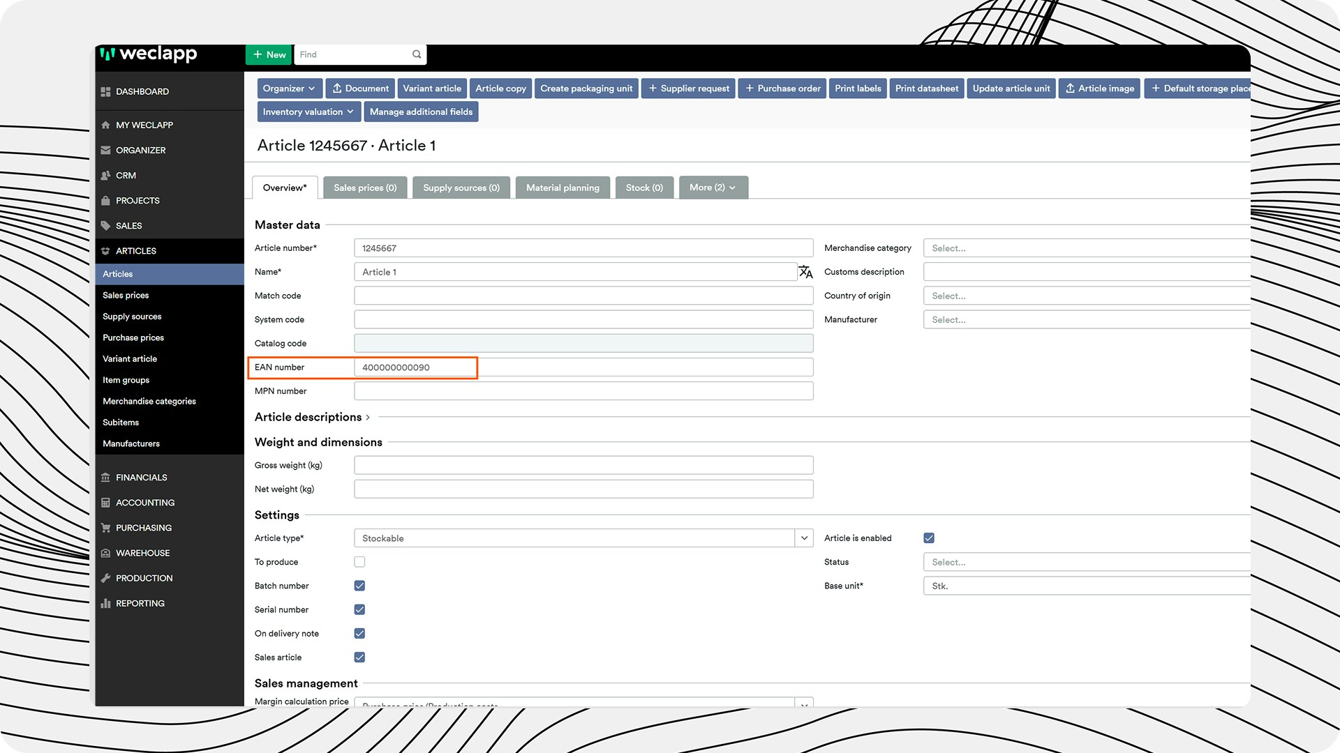 Customer Masterdata Article EAN Jp