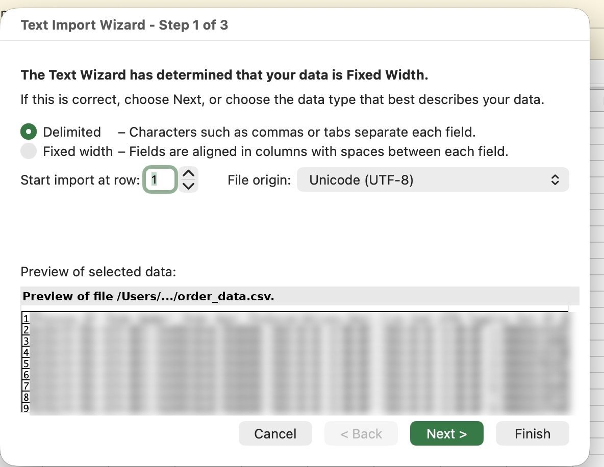 Step 2 – Choose Delimited import type