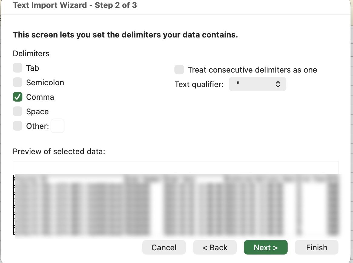 Step 3 – Set comma as delimiter