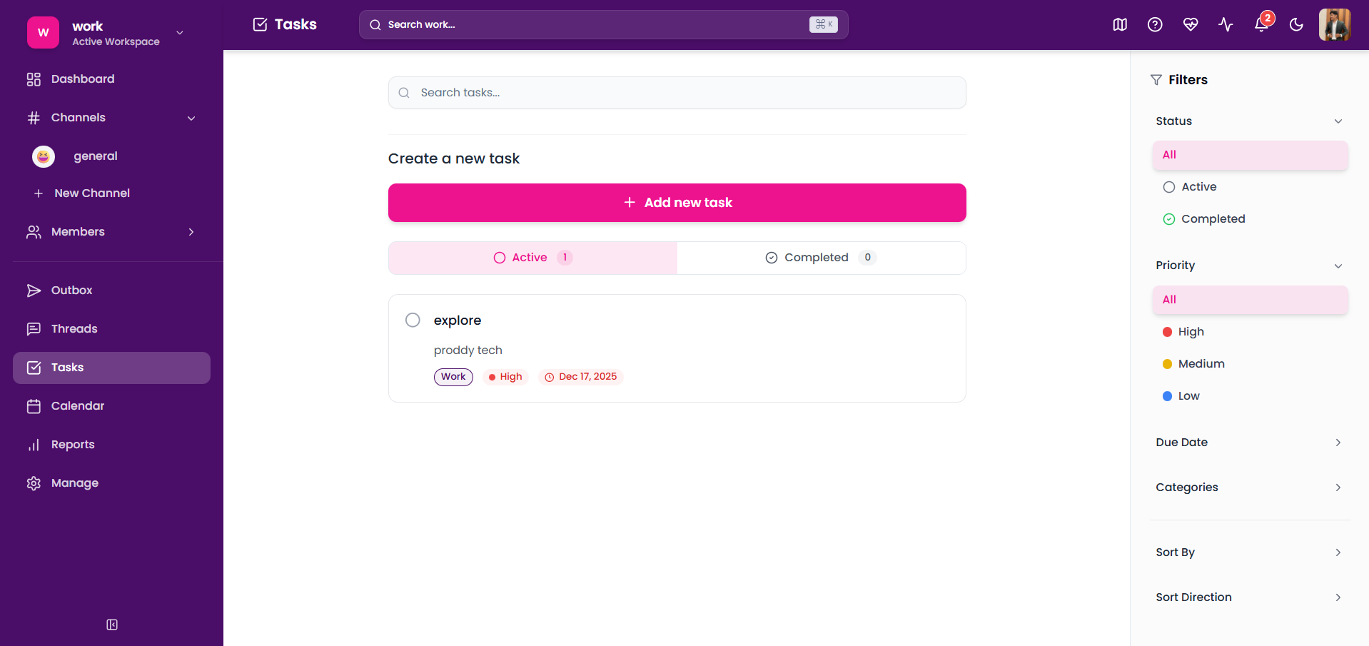 Profile section in Account Settings