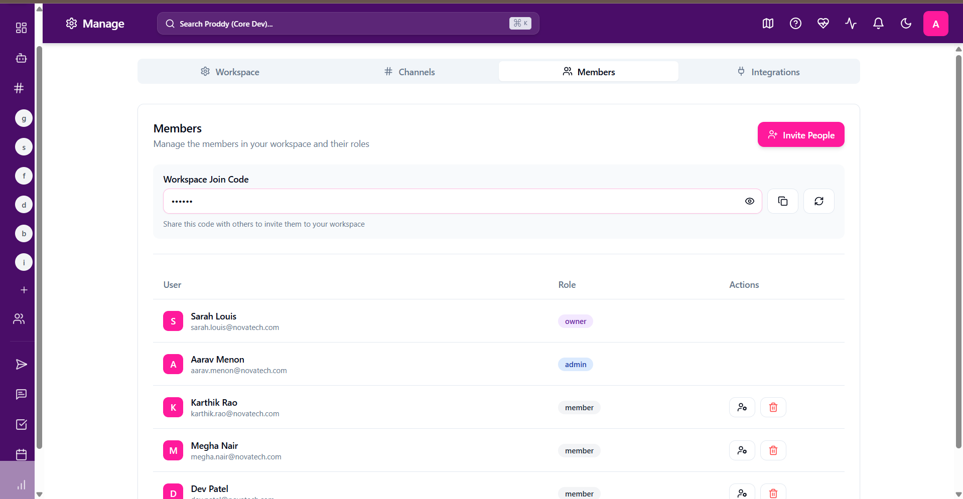 Manage section overview