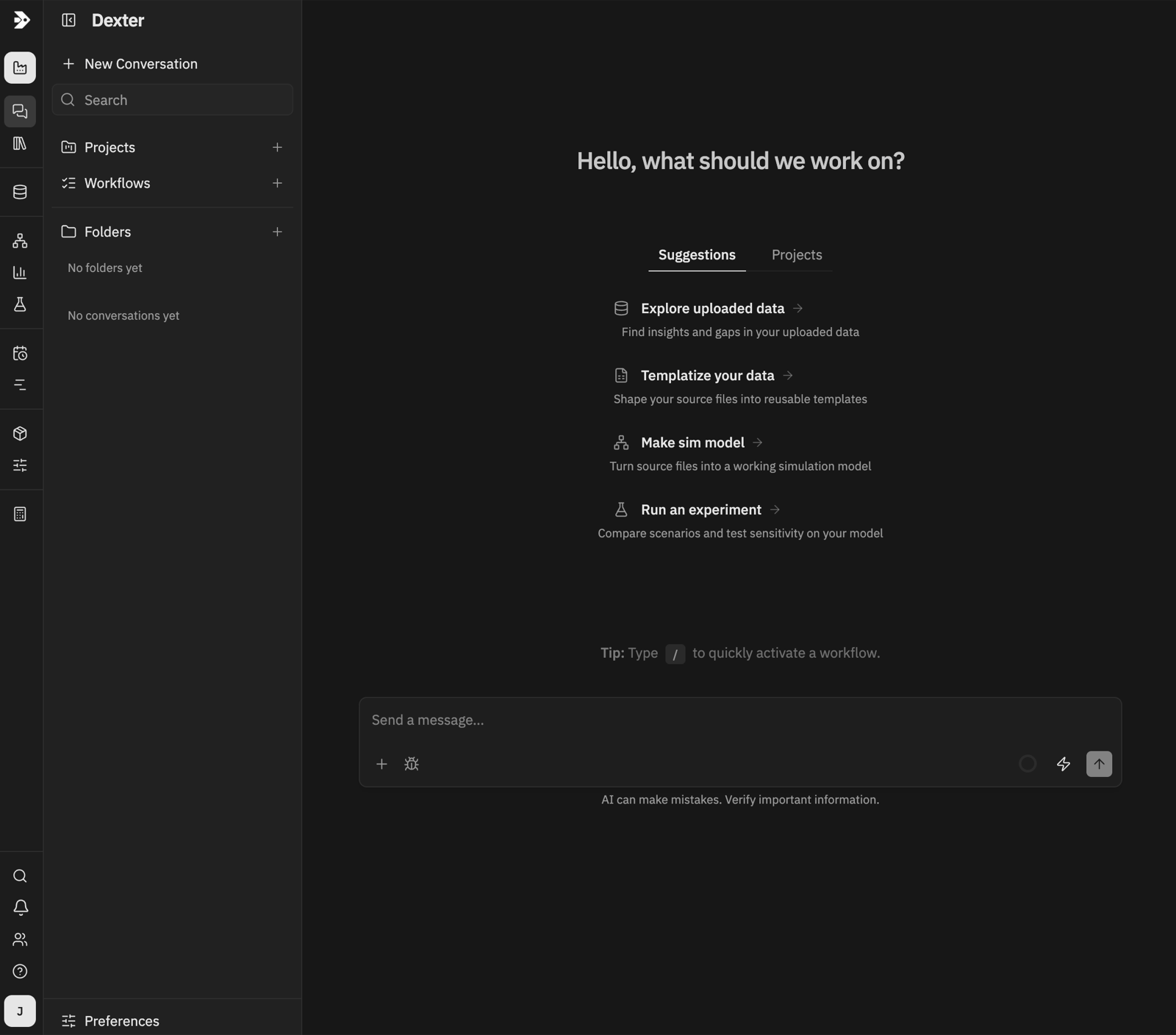 The Dexter home page in the dark theme