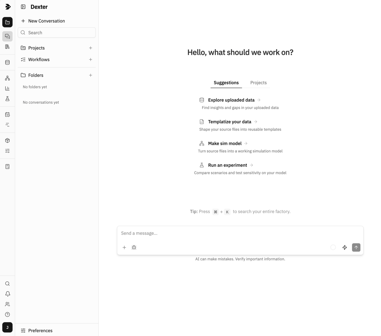 The Dexter home page in the light theme