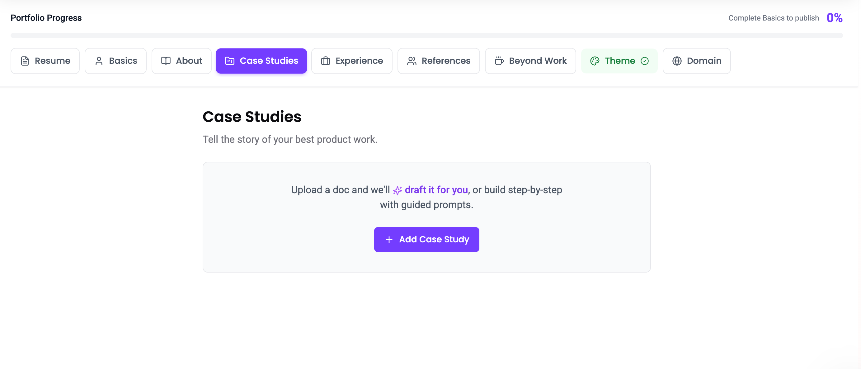 Creating a case study in the portfolio builder
