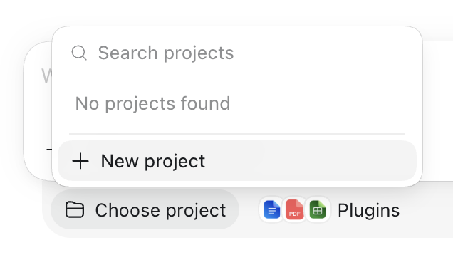 The ChatGPT project menu with a New project option