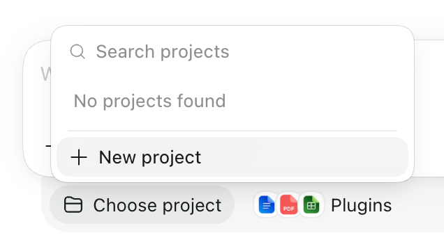 The ChatGPT project menu with a New project option