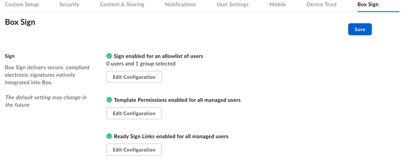 Configuring Box Sign Enablement Settings