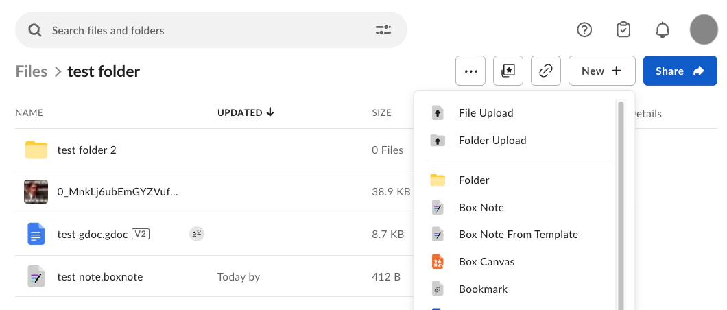 Add file or folder drop-down