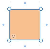 A selected orange square on a Box Canvas with blue connection dots on each side and resize handles at the corners.