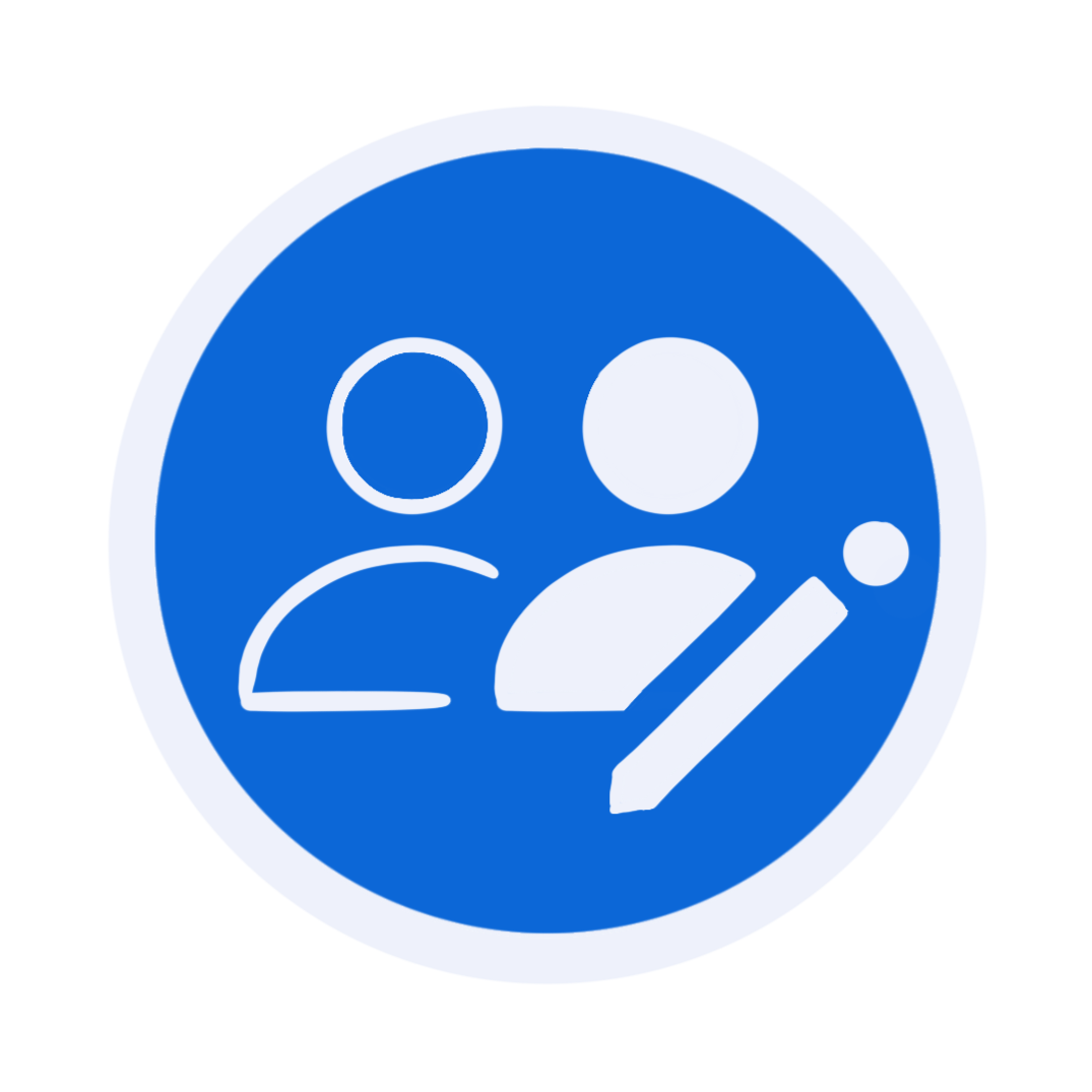 Blue circle icon with two people and a pencil, representing manage collaborators.