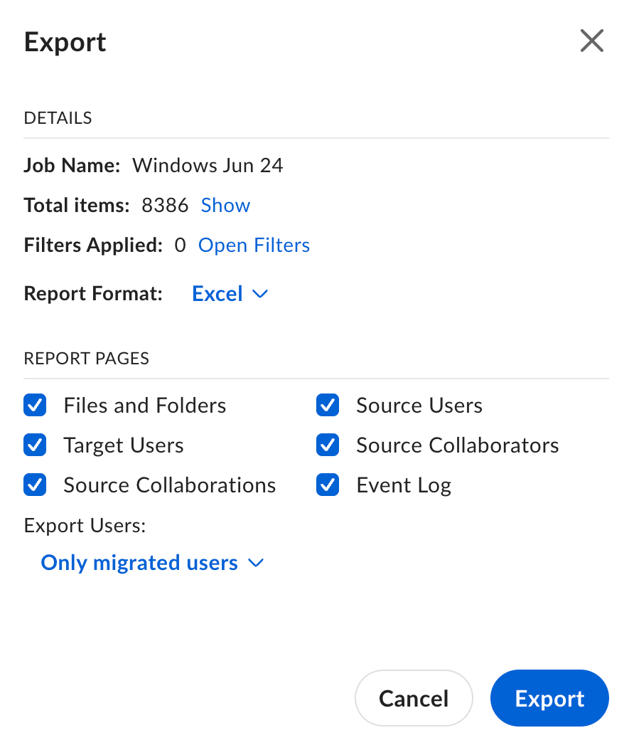 Export Report screenshot