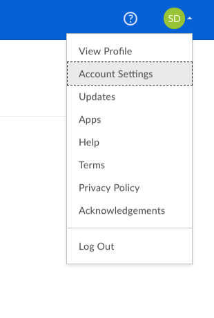 Menu profil ouvert avec l'option Paramètres du compte surlignée.