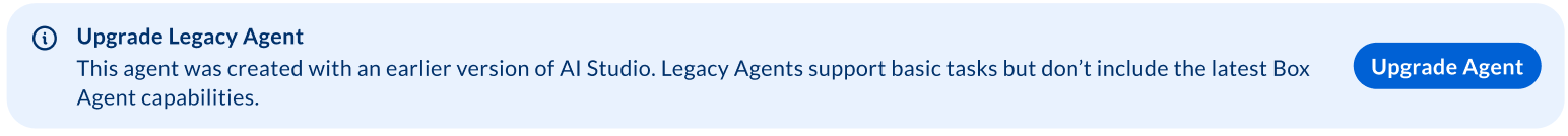 Blue banner reading Upgrade Legacy Agent with Upgrade Agent button on the right.
