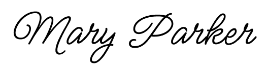 Cursive signature reading Mary Parker without the Box Sign signature frame.