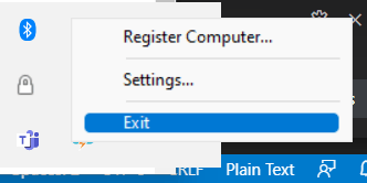 Box Shuttle system tray menu showing Register Computer, Settings, and highlighted Exit option.