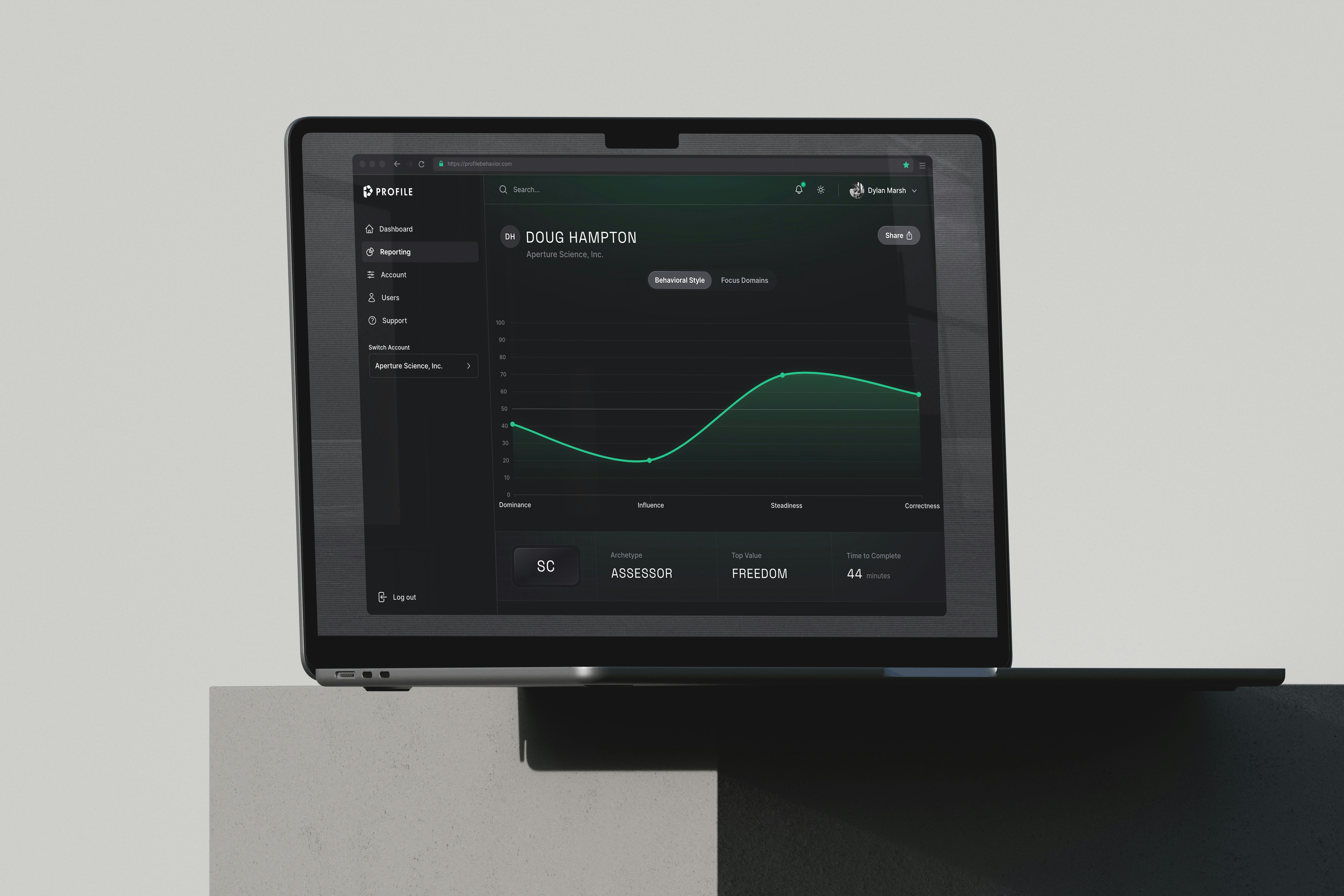 Main dashboard interface