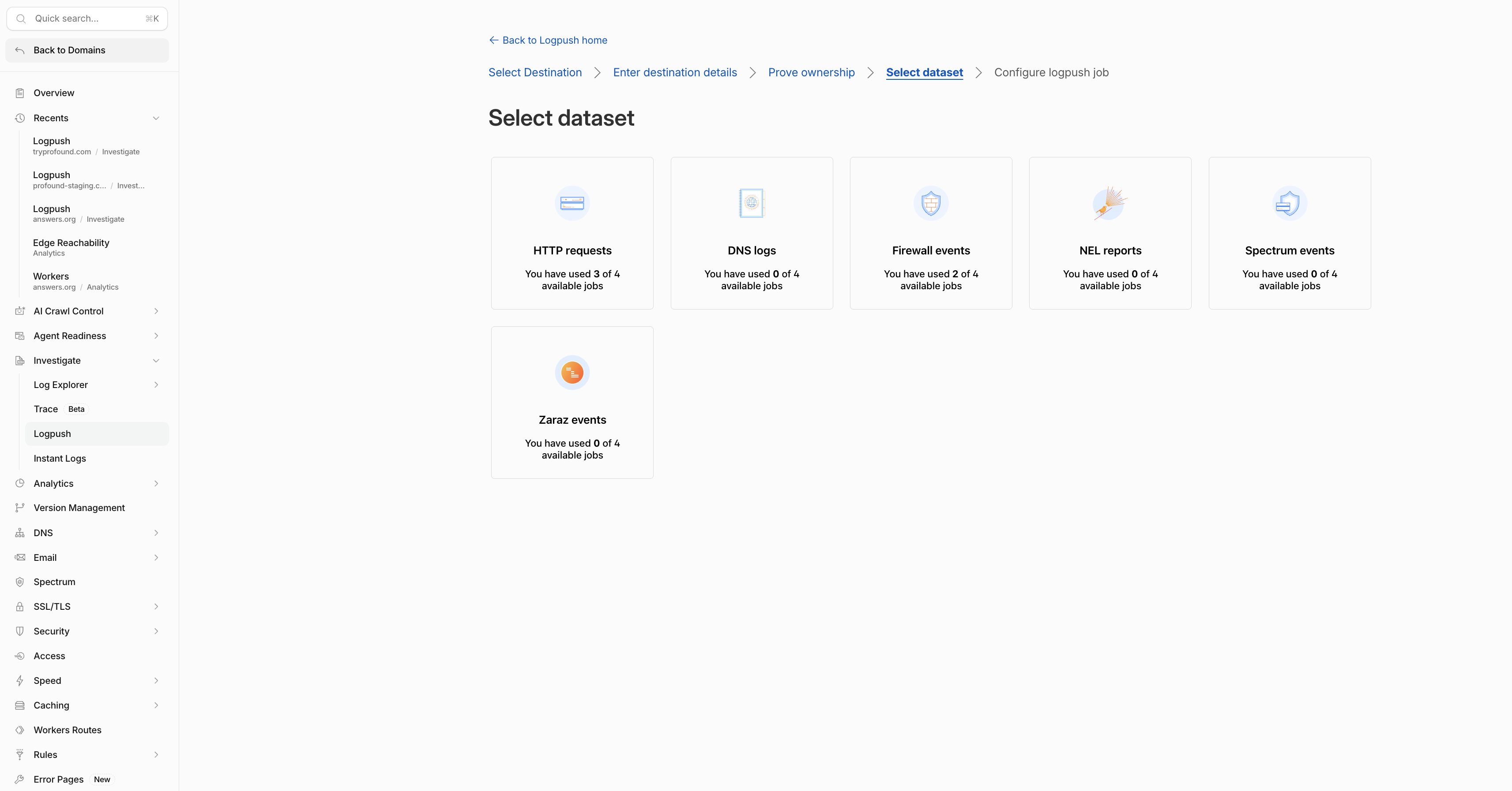 Cloudflare dataset selection with the HTTP requests option