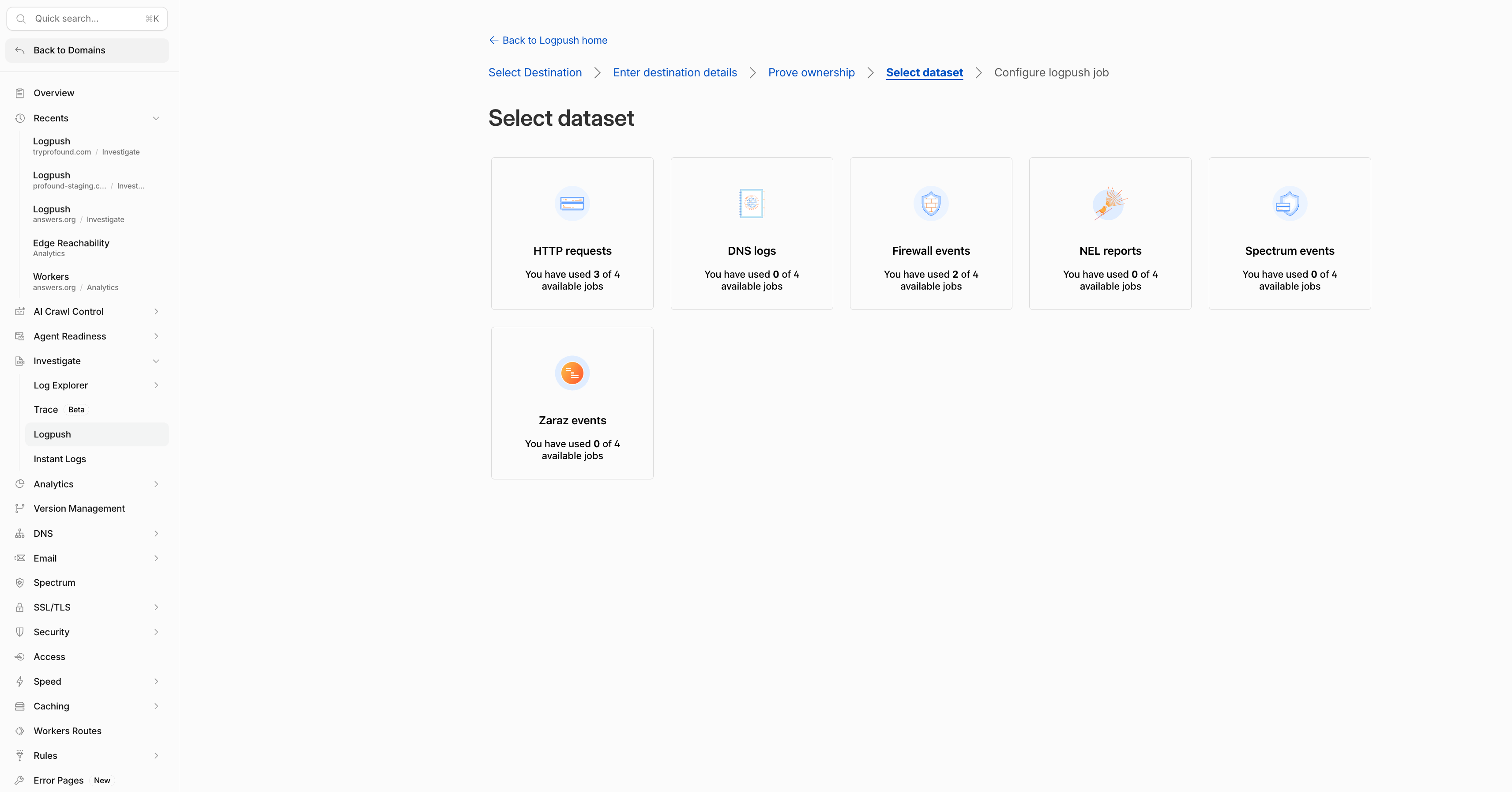 Cloudflare dataset selection with the HTTP requests option