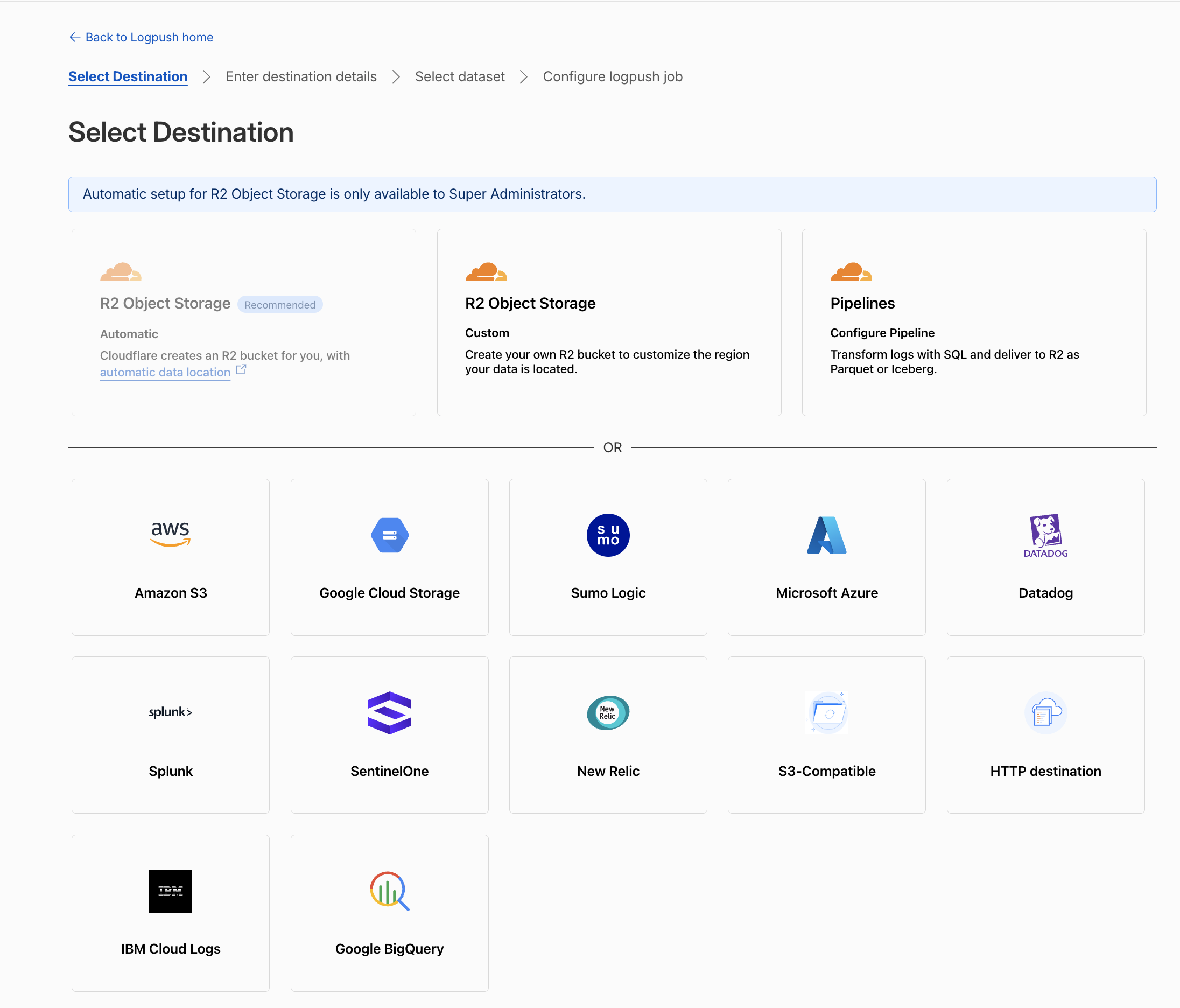 Cloudflare destination selection with the Amazon S3 option