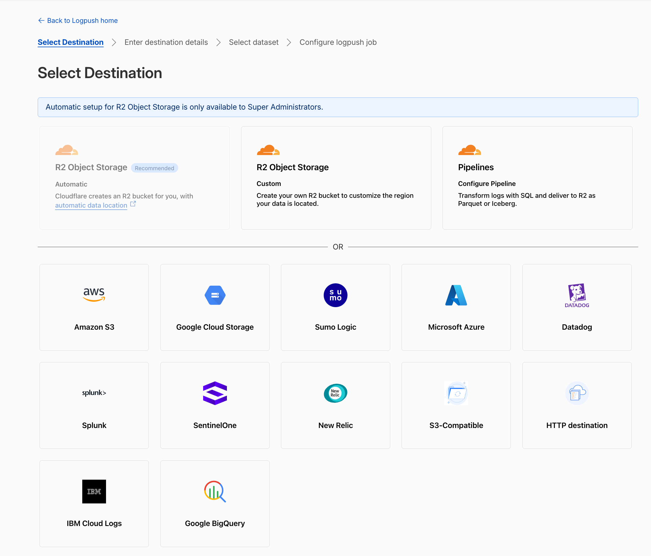 Cloudflare destination selection with the Amazon S3 option