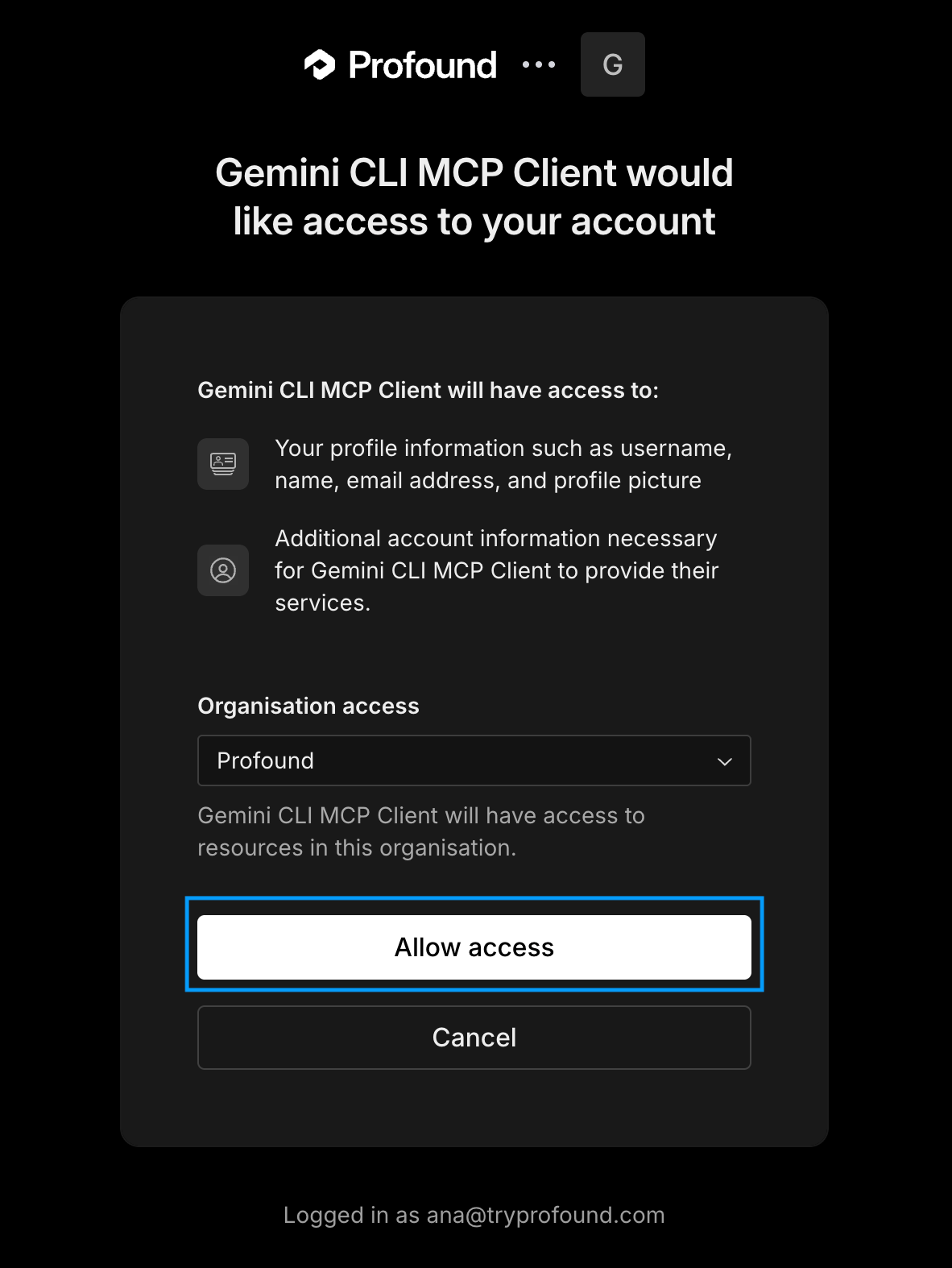 Gemini CLI oauth dialog screenshot with Allow access option highlighted