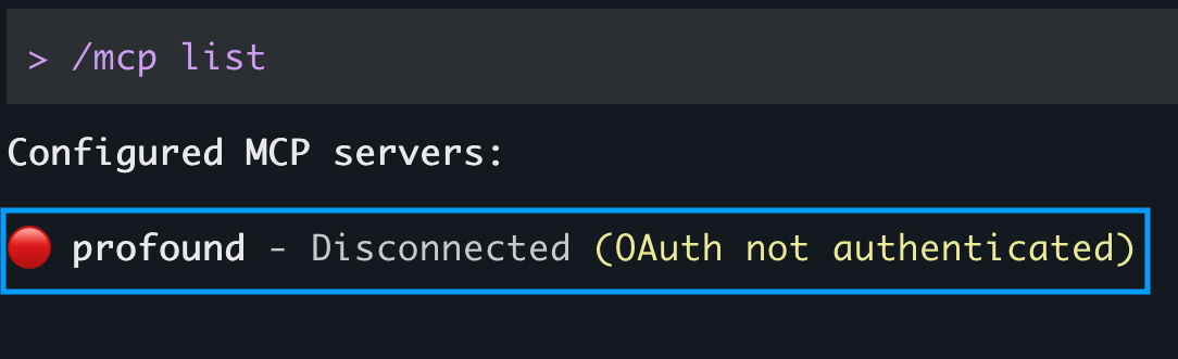 Gemini CLI screenshot with profound server on the list of configured servers