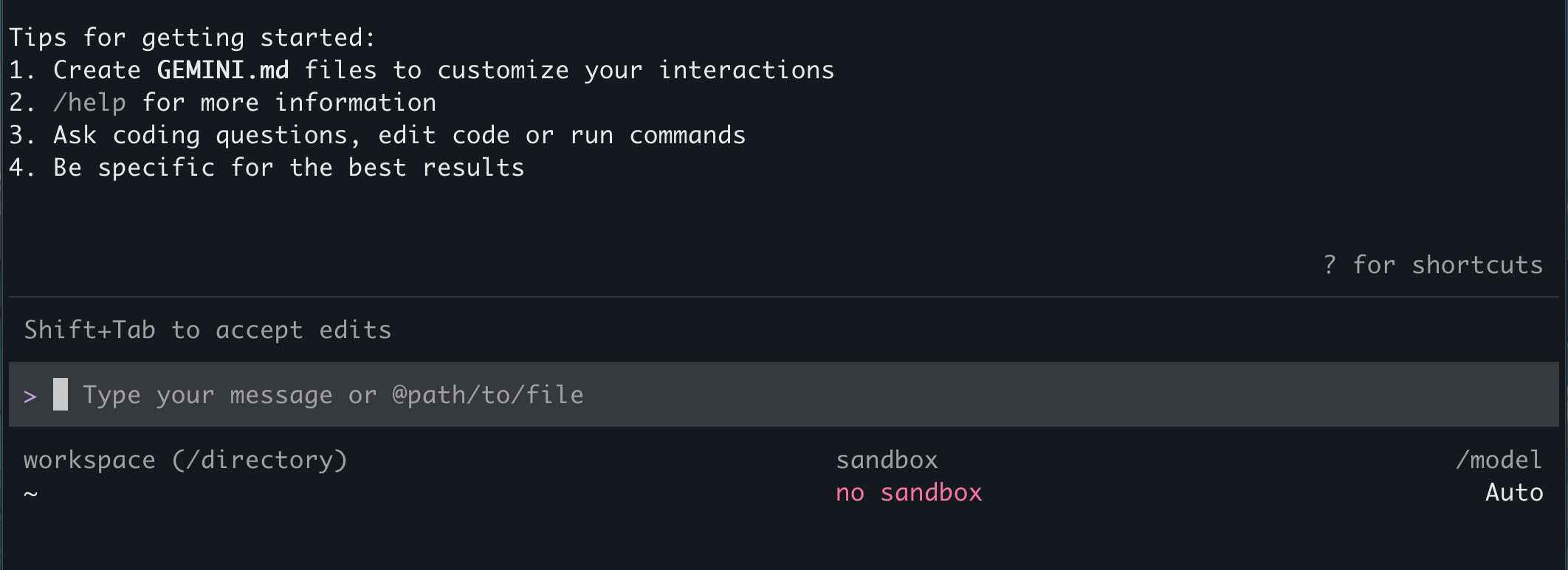 Gemini CLI startup view screenshot