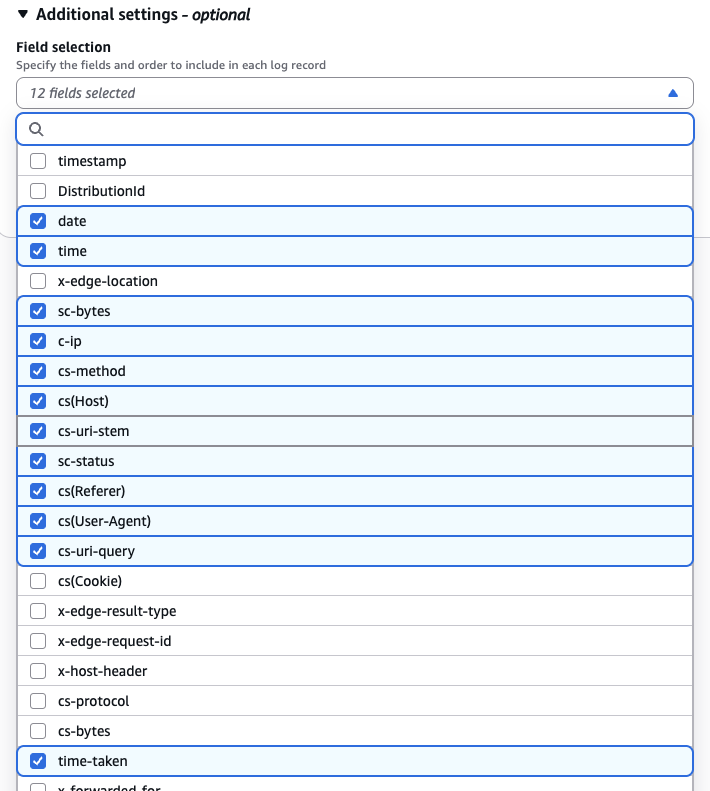 CloudFront Logging Additional Settings