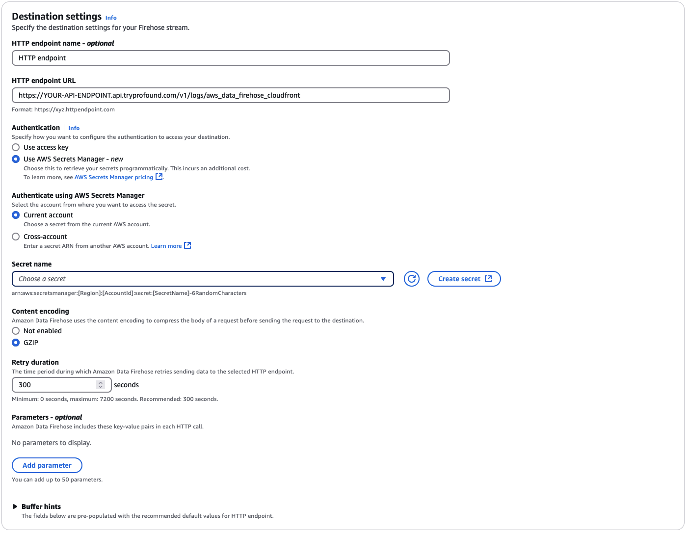 Firehose Destination Settings